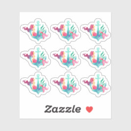 Zeemeermin op Anchor Nautical Waterverf Beach Girl Sticker