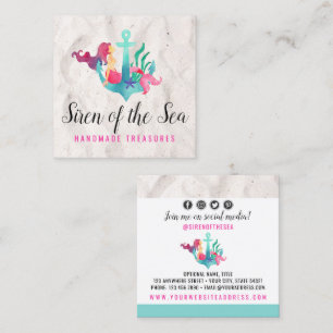 Zeemeermin op Anchor Nautical Waterverf Social Med Vierkante Visitekaartje