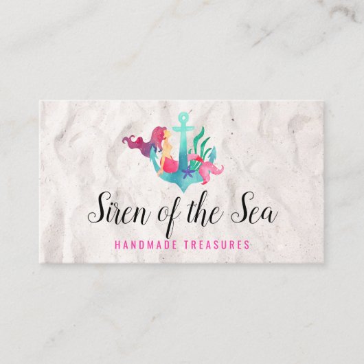 Zeemeermin op Anchor Nautical Waterverf Social Med Visitekaartje (Voorkant)