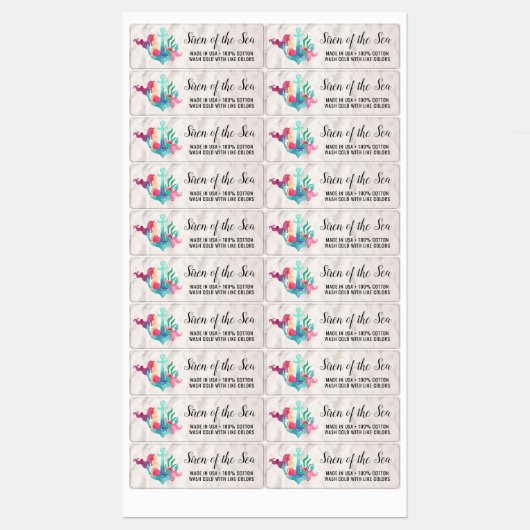 Zeemeermin op Anker Nautische Waterverf Sandy Beac Labels (Vel)