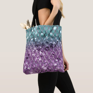 Zeemeermin op Aqua Paarse MERMAID Glitter #2 Tote Bag