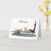 Zeemeermin op boot Dock Dank u Wenskaart Kaart (Gele Bloem)