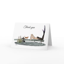 Zeemeermin op boot Dock Dank u Wenskaart