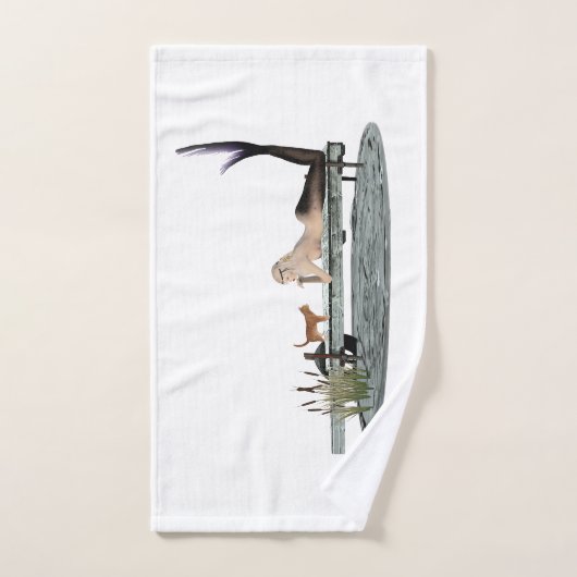Zeemeermin op boot dock handdoek (Handdoek)