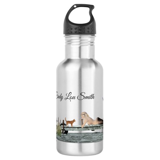 Zeemeermin op boot dock waterfles waterfles  (Voorkant)