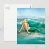 Zeemeermin op de kust met Aqua Waves en Seagulls Briefkaart (Voorkant / Achterkant)