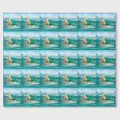 Zeemeermin op de kust met Aqua Waves en Seagulls Cadeaupapier (Vlak)