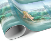 Zeemeermin op de kust met Aqua Waves en Seagulls Cadeaupapier (Rol Hoek)