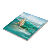 Zeemeermin op de kust met Aqua Waves en Seagulls Tegeltje (Zijkant)