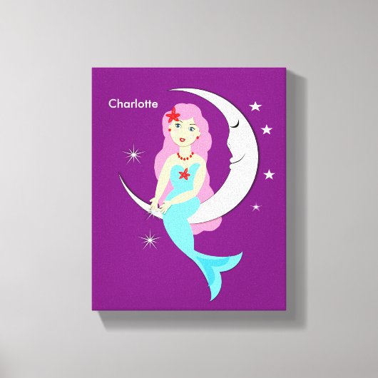  zeemeermin op de maan op maat canvas afdruk (Voorkant)