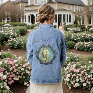 Zeemeermin op een Maan Fantasie Kunst Denim Jacket