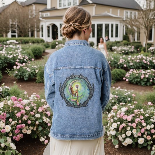 Zeemeermin op een maan Fantasy Art Denim Jacket (Huwelijk Achterkant)