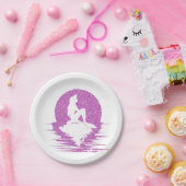 Zeemeermin op een rots - Roze glitter Papieren Bordje (Feest)
