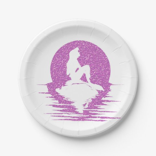 Zeemeermin op een rots - Roze glitter Papieren Bordje (Voorkant)
