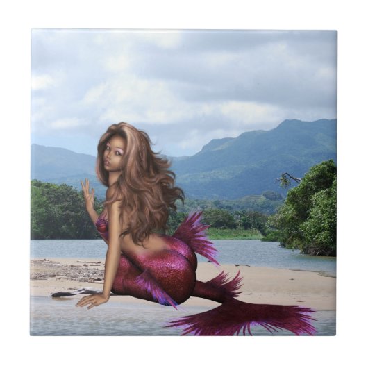 Zeemeermin op een Sandbar Tegeltje (Voorkant)