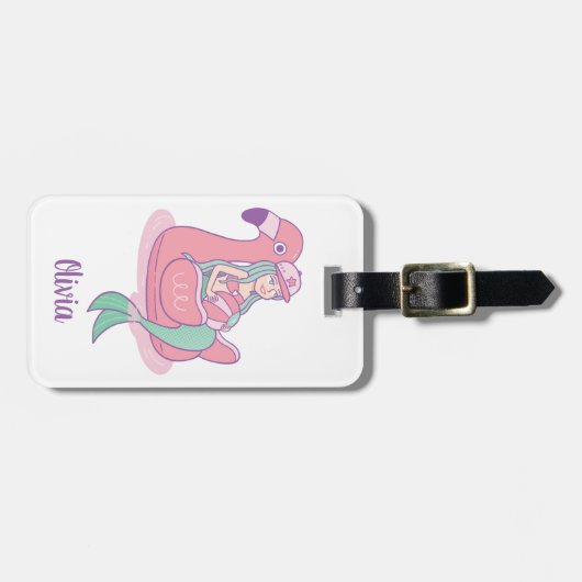 Zeemeermin op Flamingo Float Vacation Bagagelabel (Voorkant horizontaal)