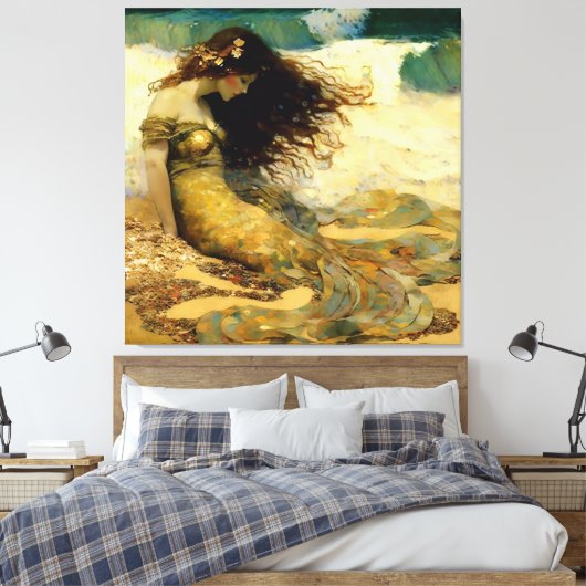 Zeemeermin op Golden Sands Canvas Afdruk (Insitu (Slaapkamer))