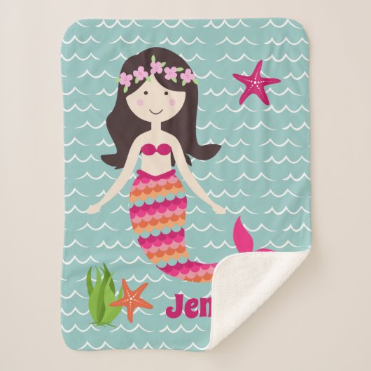 Zeemeermin op golven patroon Sherpa Throw (Voorkant)