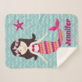 Zeemeermin op golven patroon Sherpa Throw (Voorkant (horizontaal))