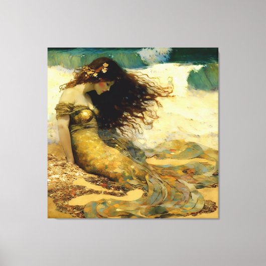 Zeemeermin op Gouden Zanden Canvas Afdruk (Voorkant)