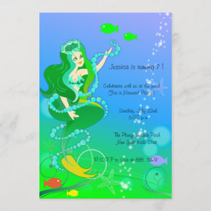 Zeemeermin op haar parels - Kinderuitnodigingen to Kaart