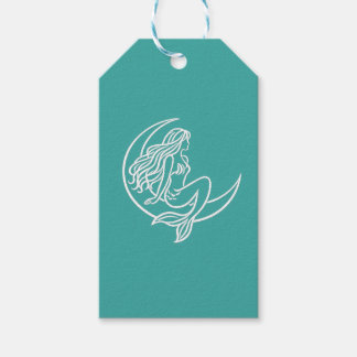 Zeemeermin op Halve Maan (Witte Lijnkunst) Cadeaulabel