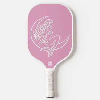 Zeemeermin op Halve Maan (Witte Lijnkunst) Pickleball Paddle