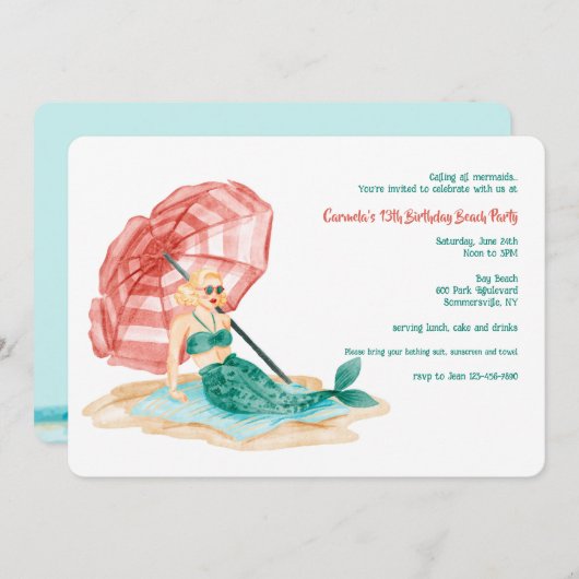 Zeemeermin op het strand kaart (Voorkant / Achterkant)