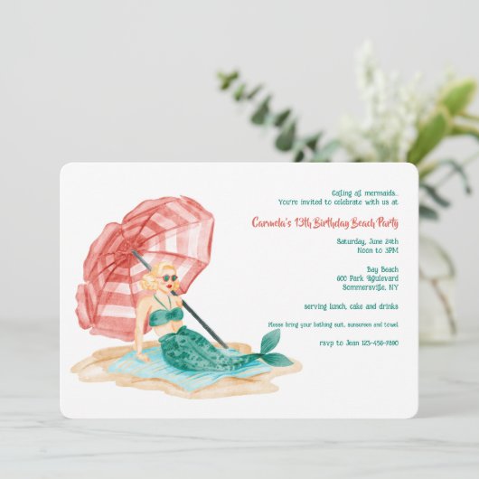 Zeemeermin op het strand kaart (Staand voorkant)