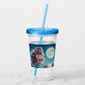 Zeemeermin op het strand 's nachts acryl drinkbeker (Achterkant)