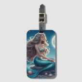 Zeemeermin op het strand 's nachts bagagelabel (Voorkant (verticaal))