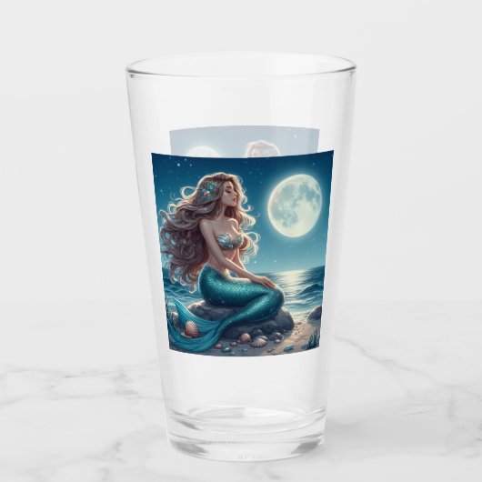 Zeemeermin op het strand 's nachts glas (Voorkant)
