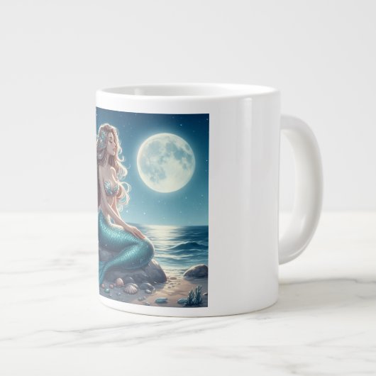 Zeemeermin op het strand 's nachts grote koffiekop (Voorkant rechts)