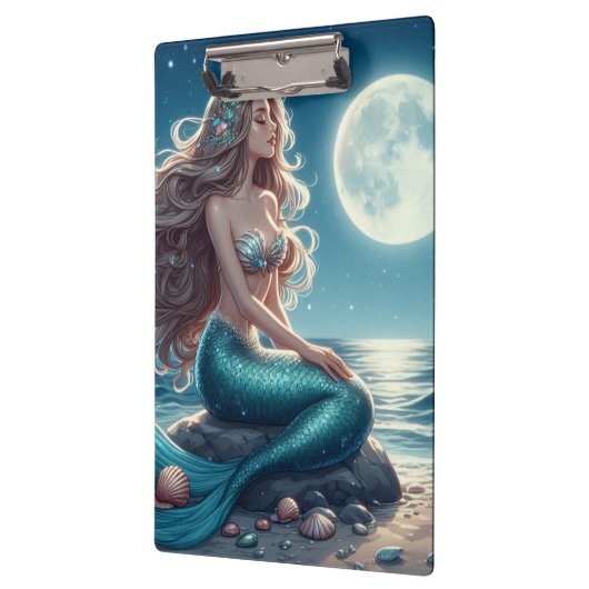 Zeemeermin op het strand 's nachts klembord (Links)