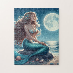 Zeemeermin op het strand 's nachts legpuzzel