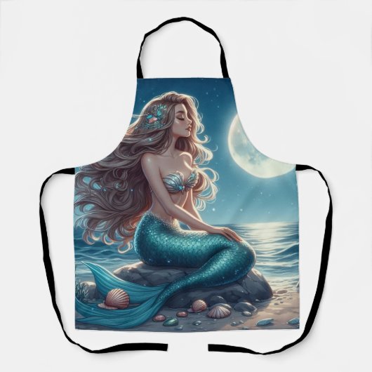 Zeemeermin op het strand 's nachts schort (Voorkant)