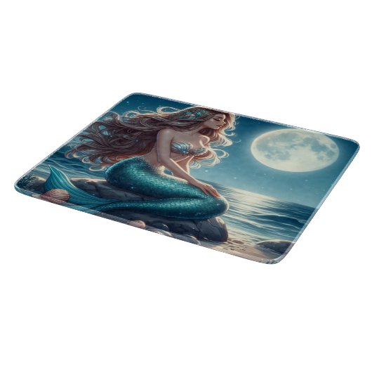 Zeemeermin op het strand 's nachts snijplank (Hoek)