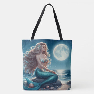 Zeemeermin op het strand 's nachts tote bag
