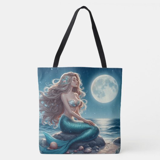 Zeemeermin op het strand 's nachts tote bag (Voorkant)