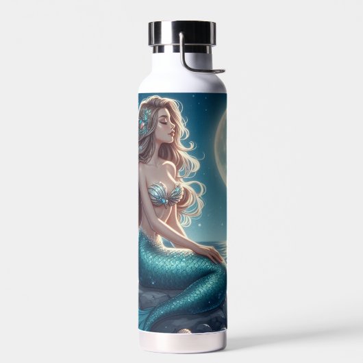 Zeemeermin op het strand 's nachts waterfles (Links)