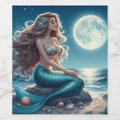 Zeemeermin op het strand 's nachts wijn etiket (Enkel label)
