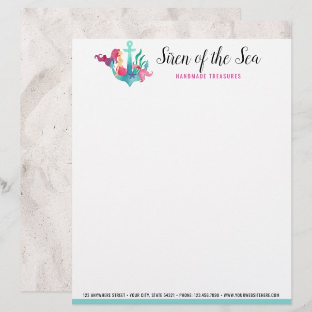 Zeemeermin op het strand van Anchor Nautical Water Briefhoofd (Voorkant / Achterkant)