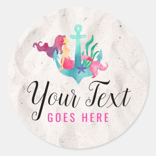 Zeemeermin op het strand van Anchor Nautical Water Ronde Sticker (Voorkant)