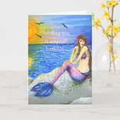 Zeemeermin op het strand Verjaardag Kaart (Gele Bloem)