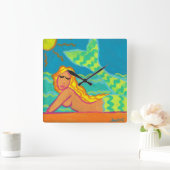 Zeemeermin op het Sunshine Abstract Painting Squar Vierkante Klok (Huis)
