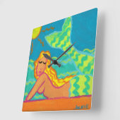 Zeemeermin op het Sunshine Abstract Painting Squar Vierkante Klok (Hoek)