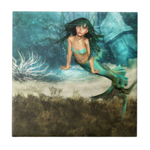 Zeemeermin op Ocean Floor Tile Tegeltje