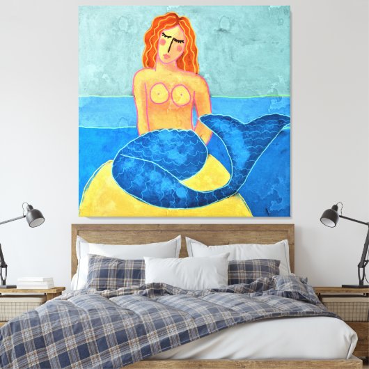 Zeemeermin op Rock Abstract Digitaal Schilderen Canvas Afdruk (Insitu (Slaapkamer))