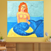 Zeemeermin op Rock Abstract Digitaal Schilderen Canvas Afdruk (Insitu (Woonkamer))