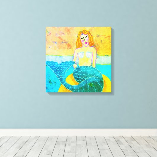 Zeemeermin op Rock Abstracte digitale print (Insitu (Houten vloer))